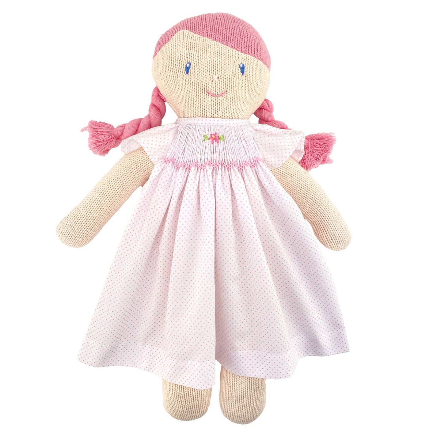 Knit Girl Doll with Pink Dot Smocked Dress: 14"