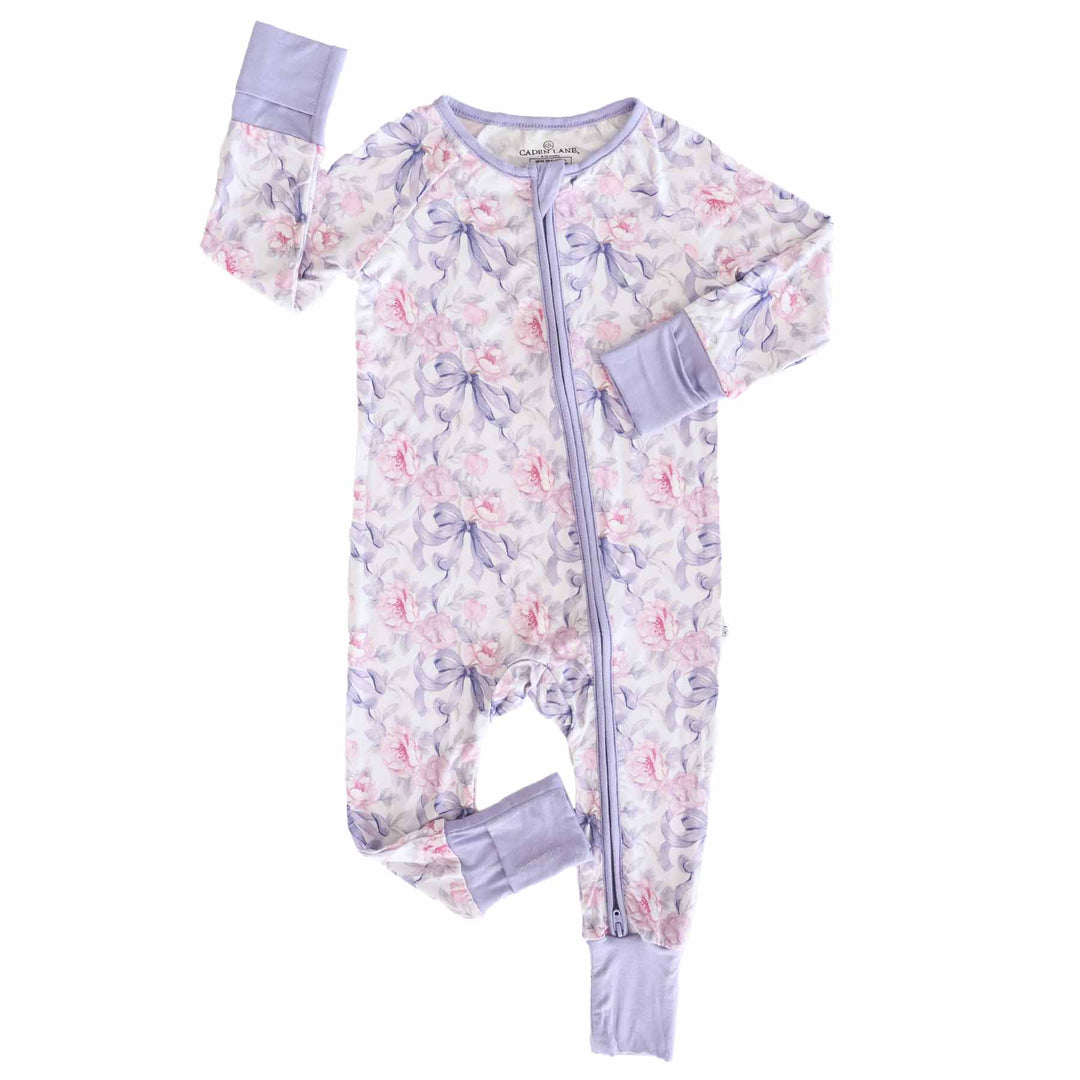 Lavender Bows & Roses Convertible Zip Romper - Caden Lane