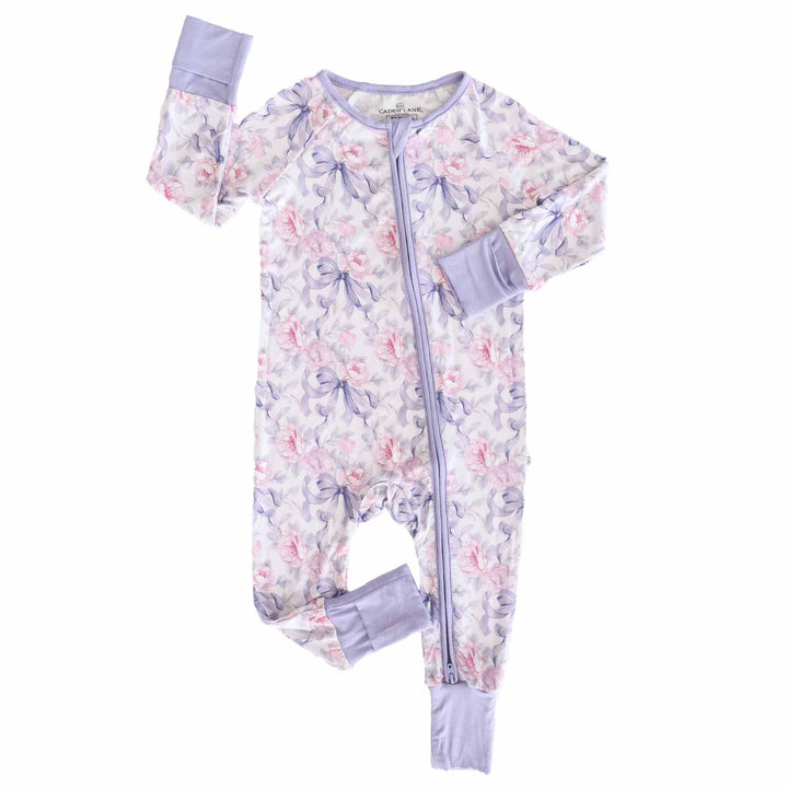 Lavender Bows & Roses Convertible Zip Romper - Caden Lane