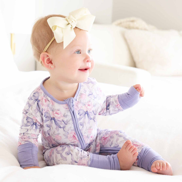 Lavender Bows & Roses Convertible Zip Romper - Caden Lane