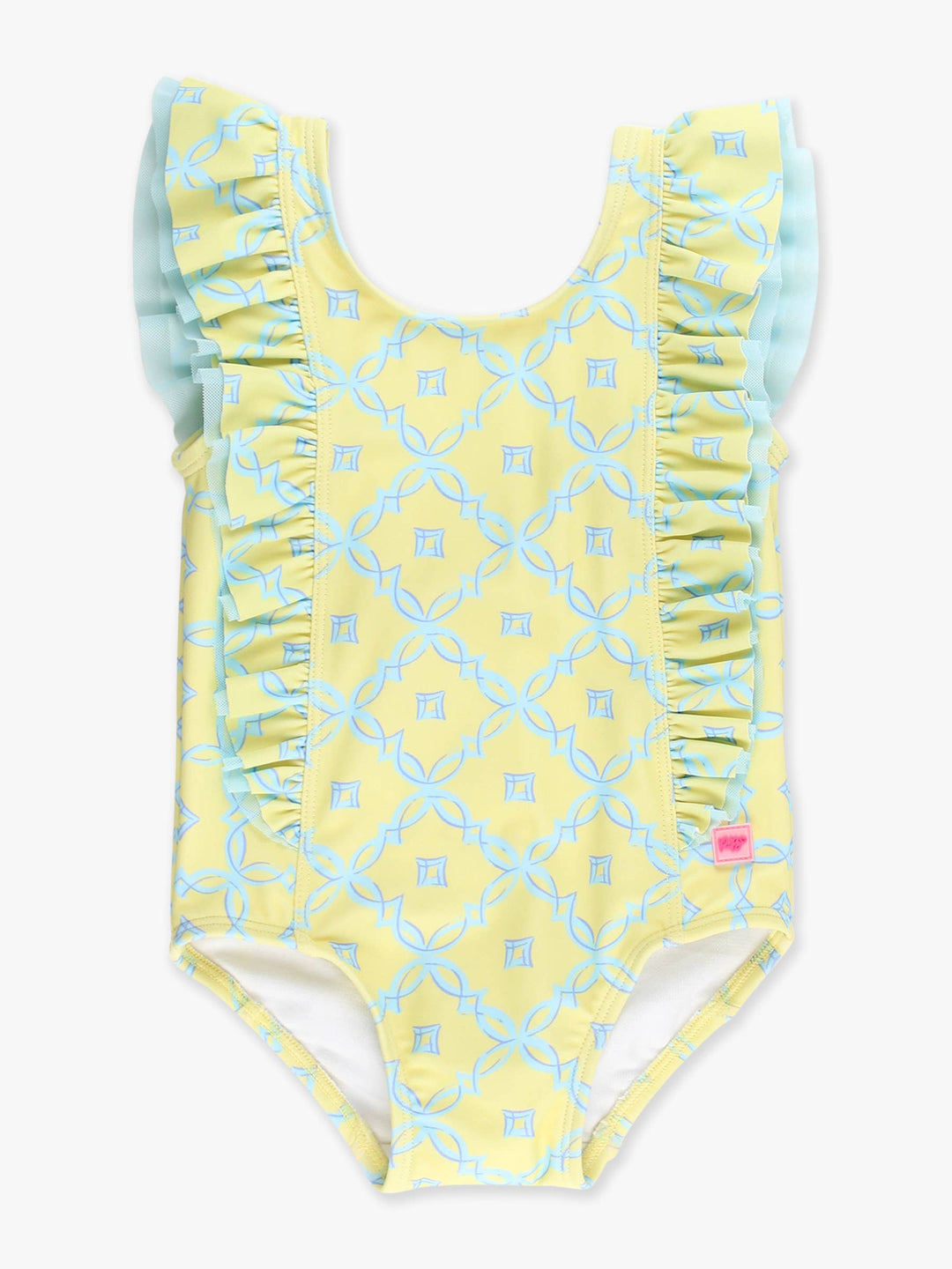 Girls Banana Coastal Charm Waterfall One Piece Swimsuit - RuffleButts