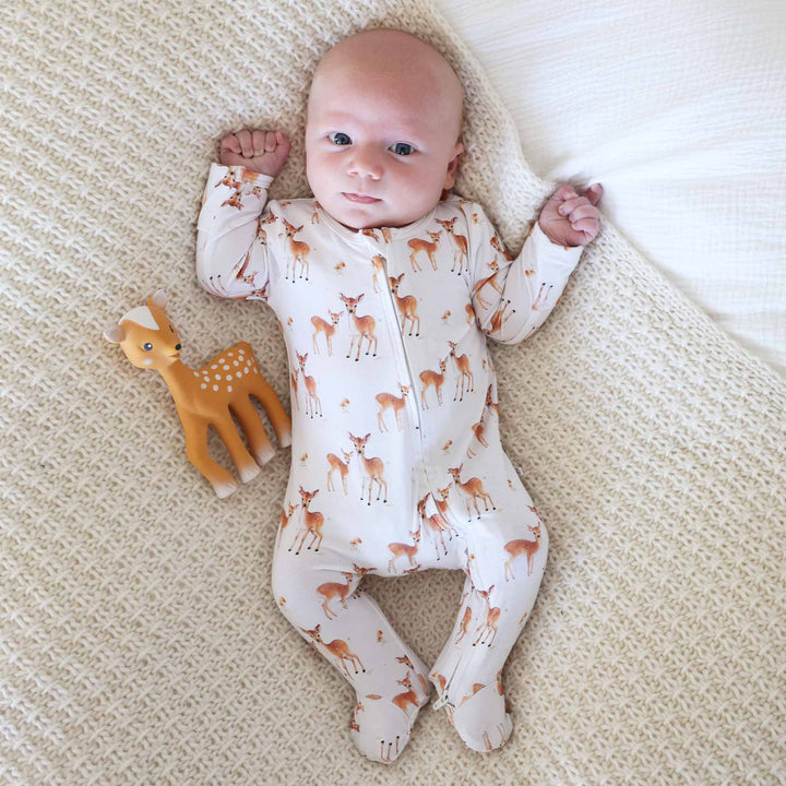 Friendly Fawns Bamboo Zipper Footie - Caden Lane