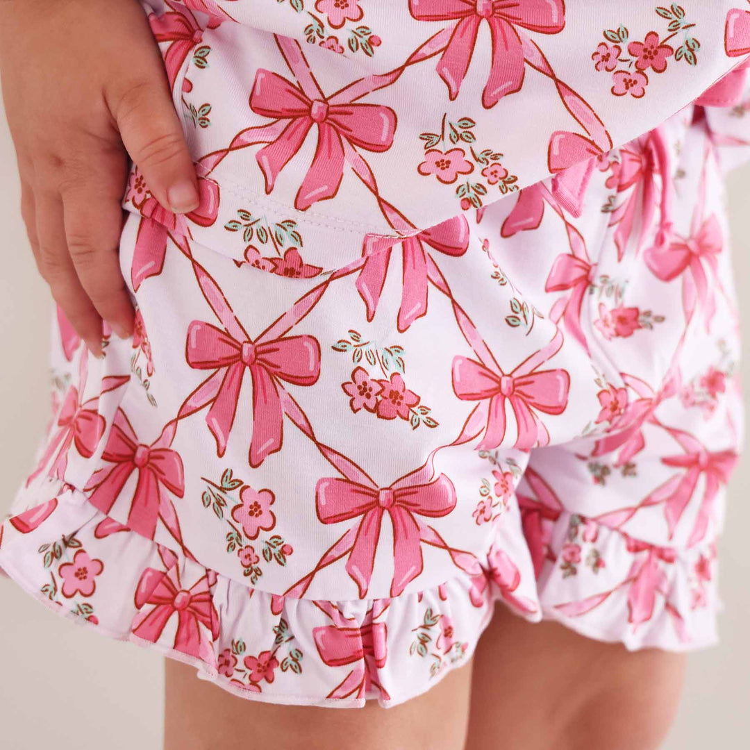 Shorts Pajama Set Pink Bows - Caden Lane