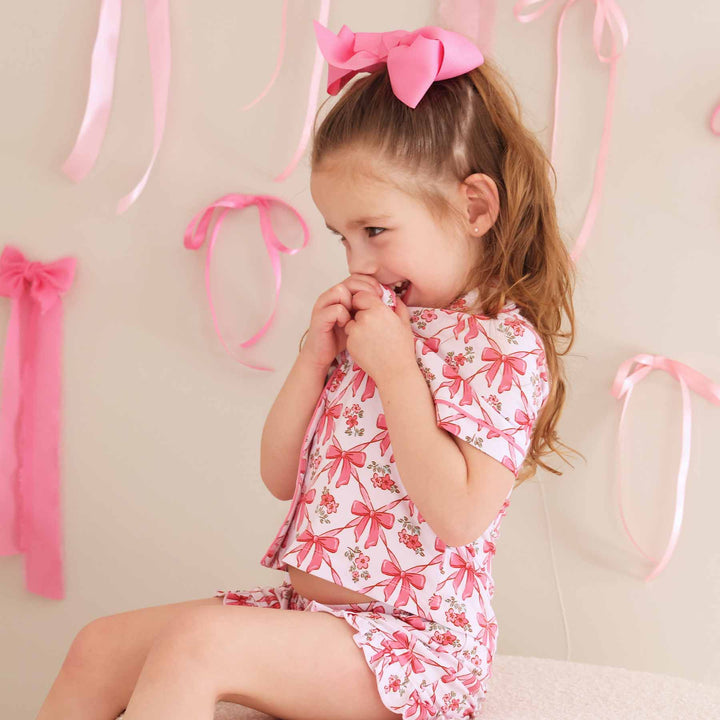 Shorts Pajama Set Pink Bows - Caden Lane