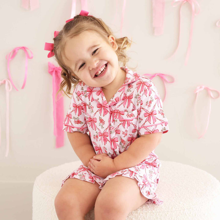 Shorts Pajama Set Pink Bows - Caden Lane