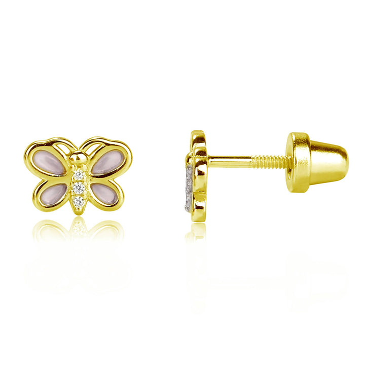 14K Gold Plated Girls Screw-Back Butterfly Earrings