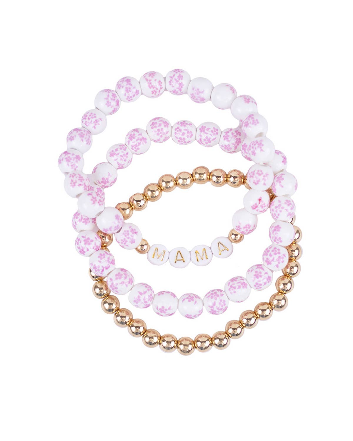 Pink Chinoiserie Mama Bead Bracelet Stack