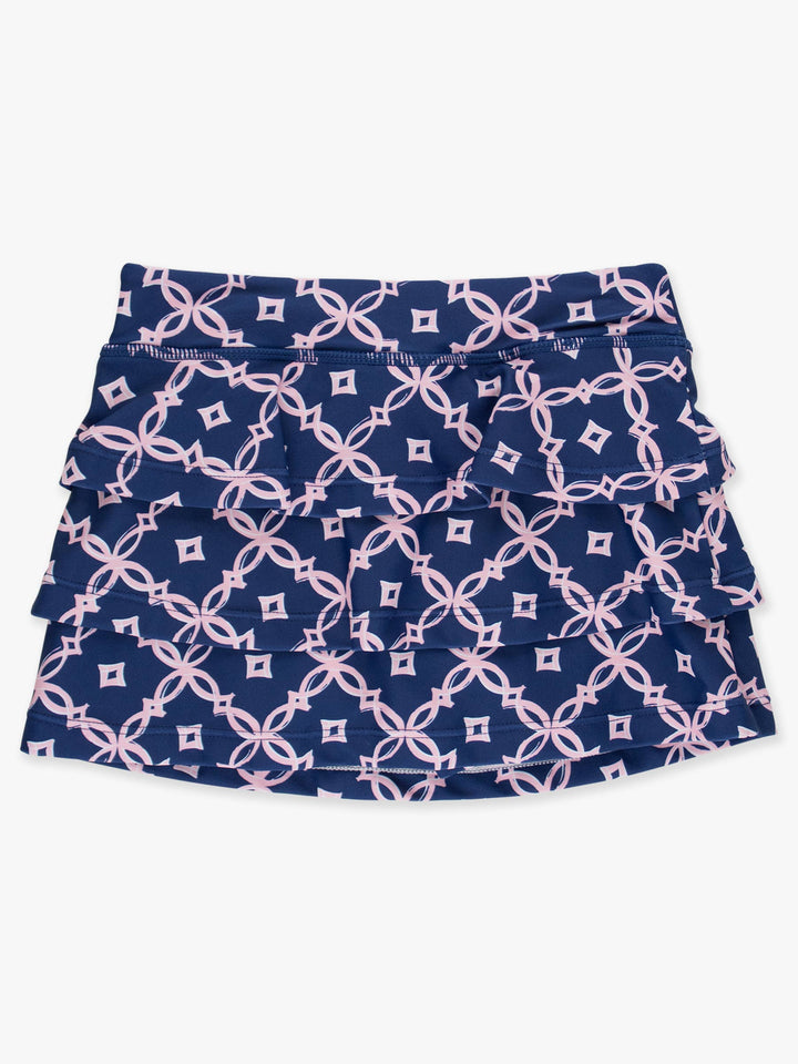 Girls Navy Coastal Charm Tiered Active Skort - RuffleButts