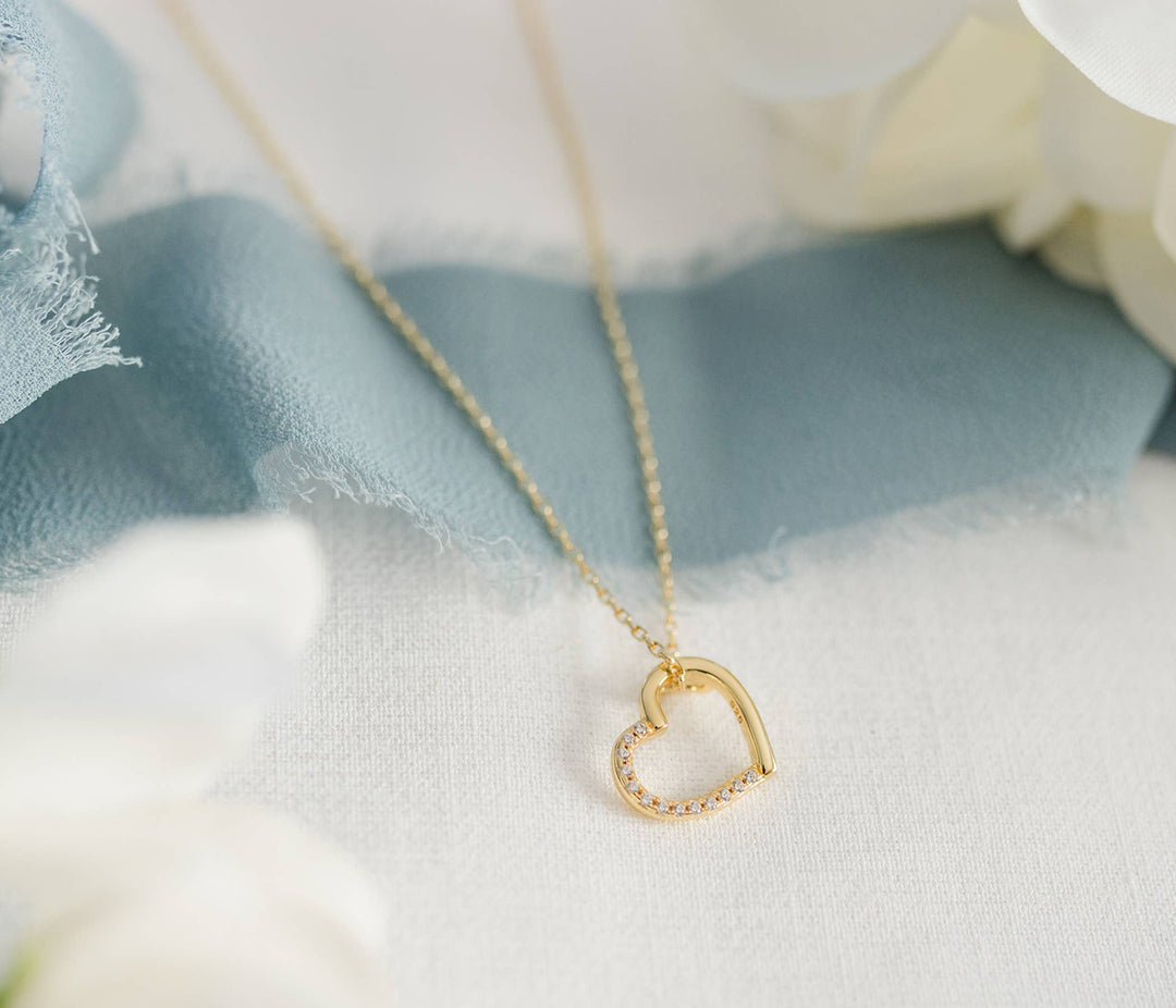 Children's 14K Gold Floating Heart Necklace for Kids: 14 inch