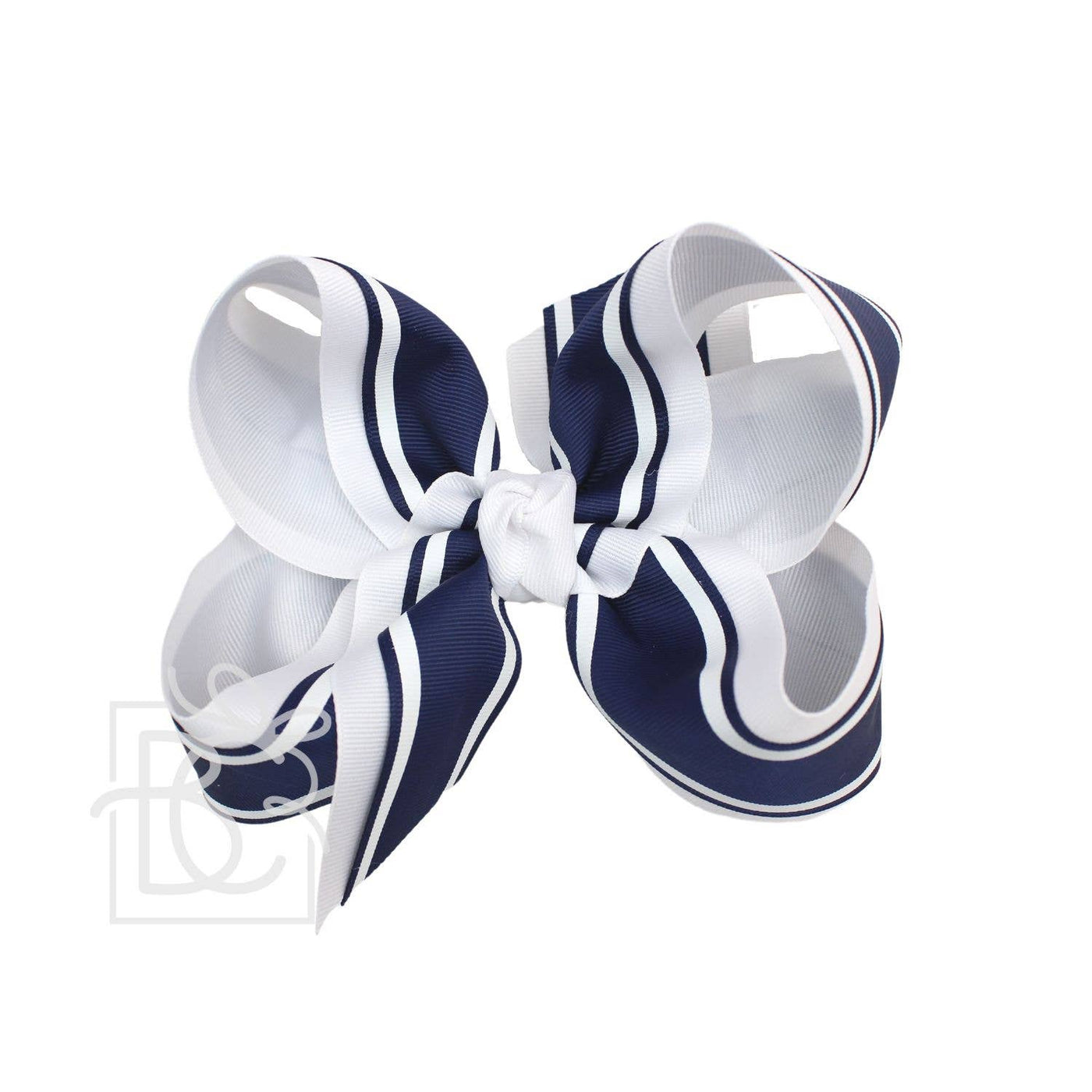 Navy & White Stripe Bow - 5.5" - Beyond Creations - Most Blessed, St. James & St. George Schools.