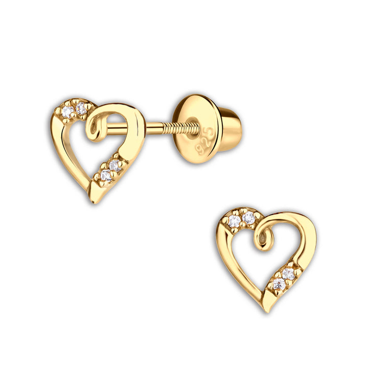 Girls 14K Gold Heart Screw Back Earrings - Cherished Moments