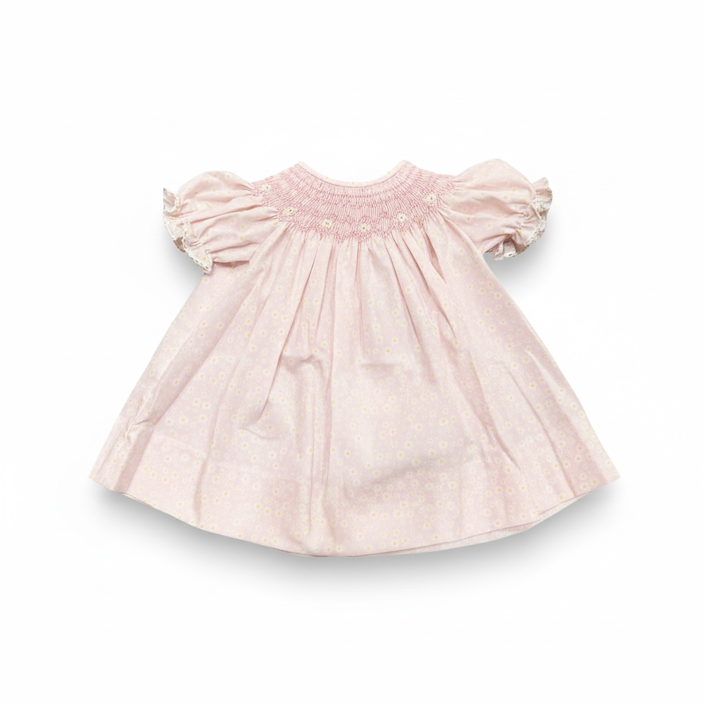 Girls Pink Smocked Daisy Collection - Lulu Bebe