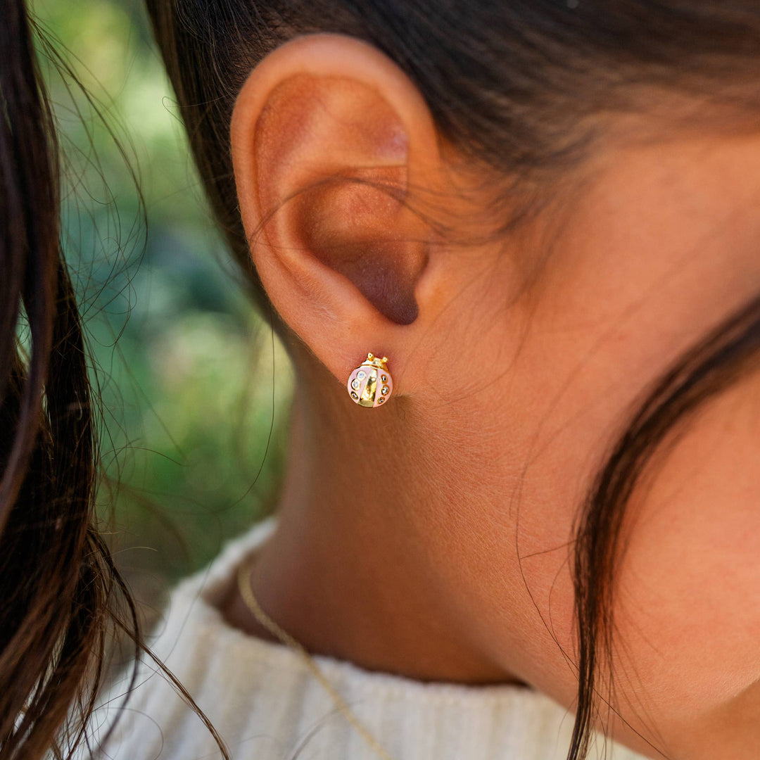 Girls 14K Gold-Plated Pink Ladybug Screw Back Earrings Kids