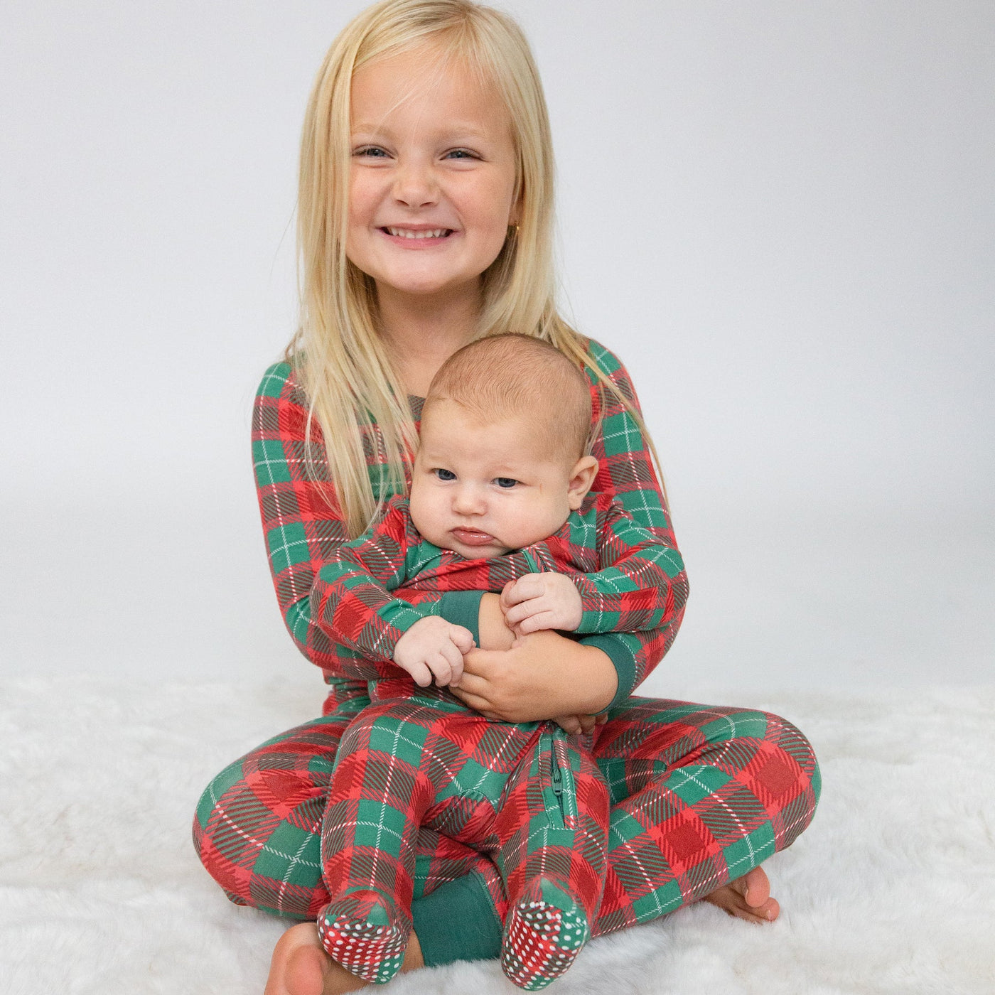 Angel Dear Bamboo Holiday Plaid (Red/Green) 2 Way Zipper Footie - 0/3M