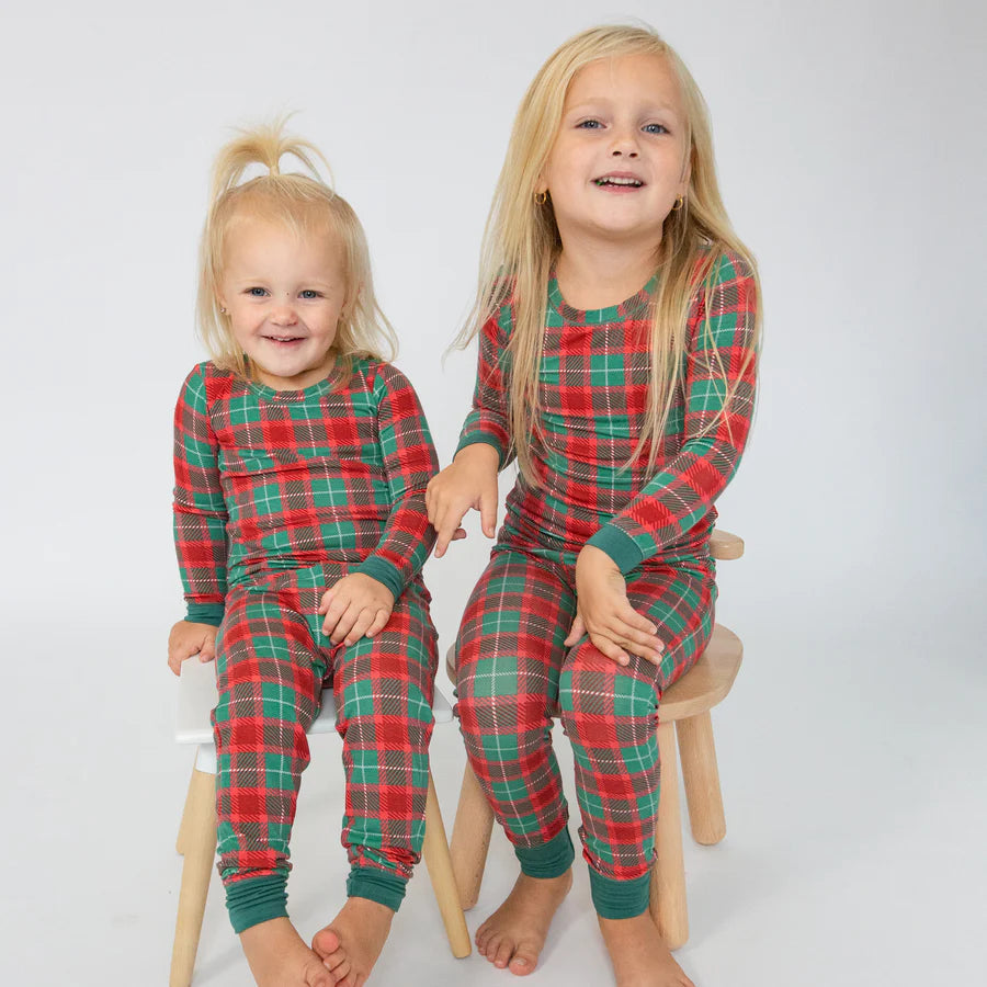 Angel Dear Bamboo Holiday Plaid (Red/Green) 2-Piece Pajamas - 5