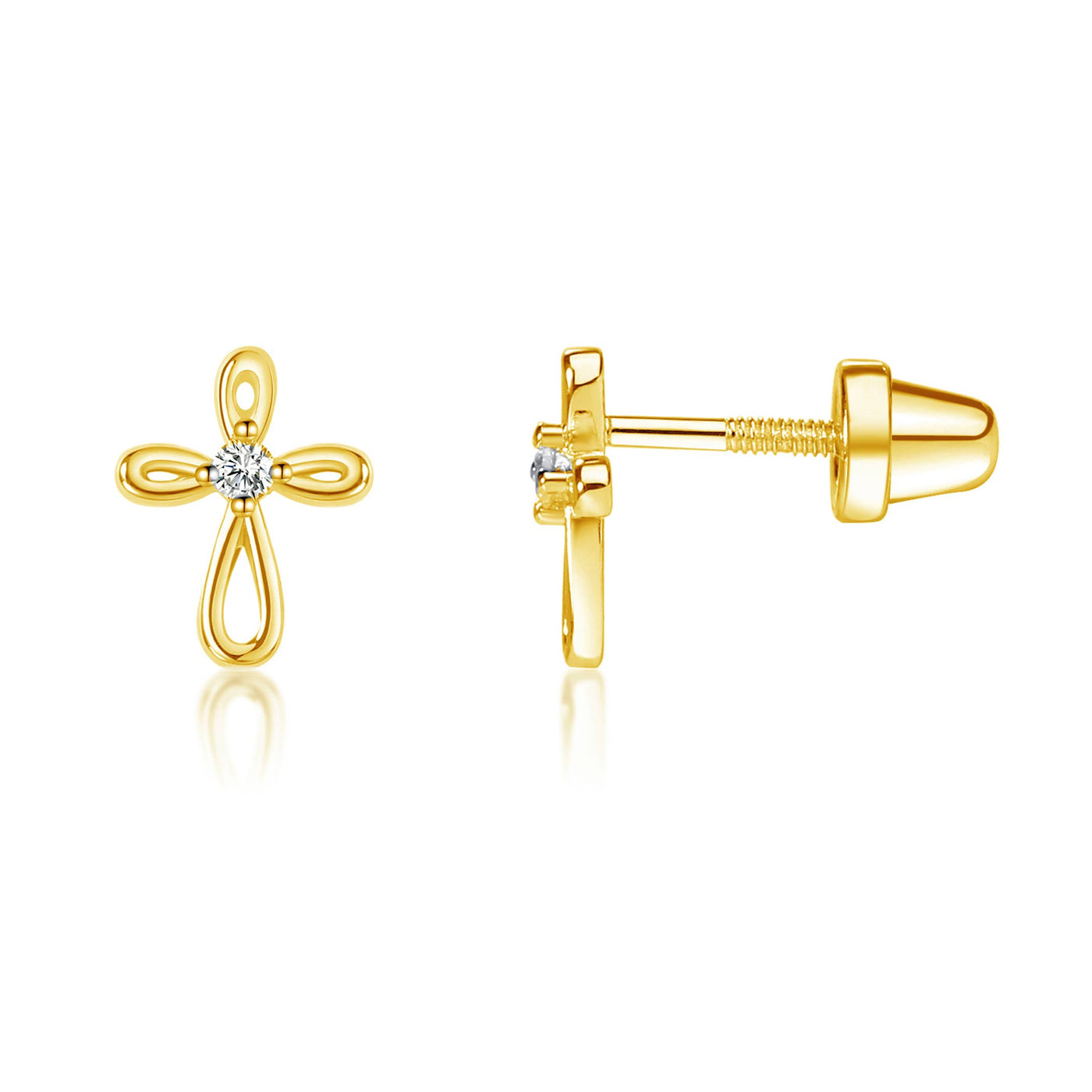 14K Gold Cross Screw Back Earrings - Cherished Moments