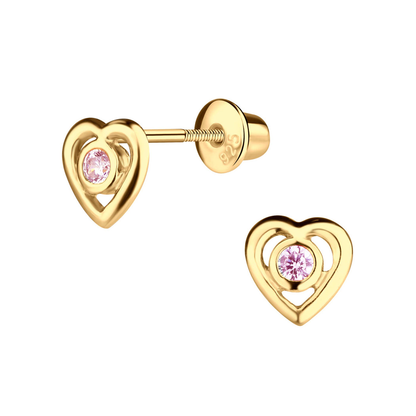 Girls 14K Gold Pink Heart Screw Back Earrings - Cherished Moments
