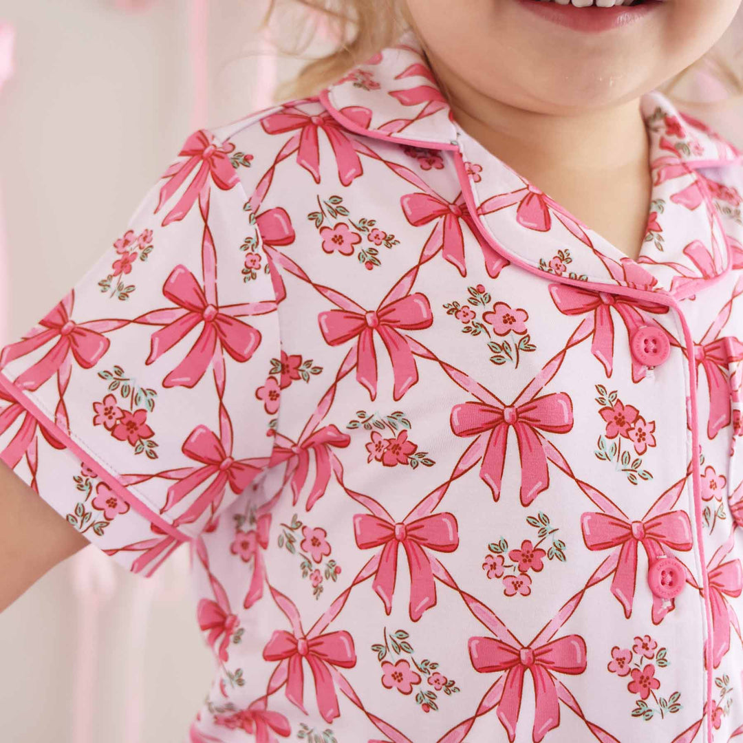 Shorts Pajama Set Pink Bows - Caden Lane