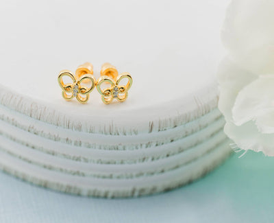 Girls 14K Gold Screw Back Butterfly Earrings - Cherished Moments