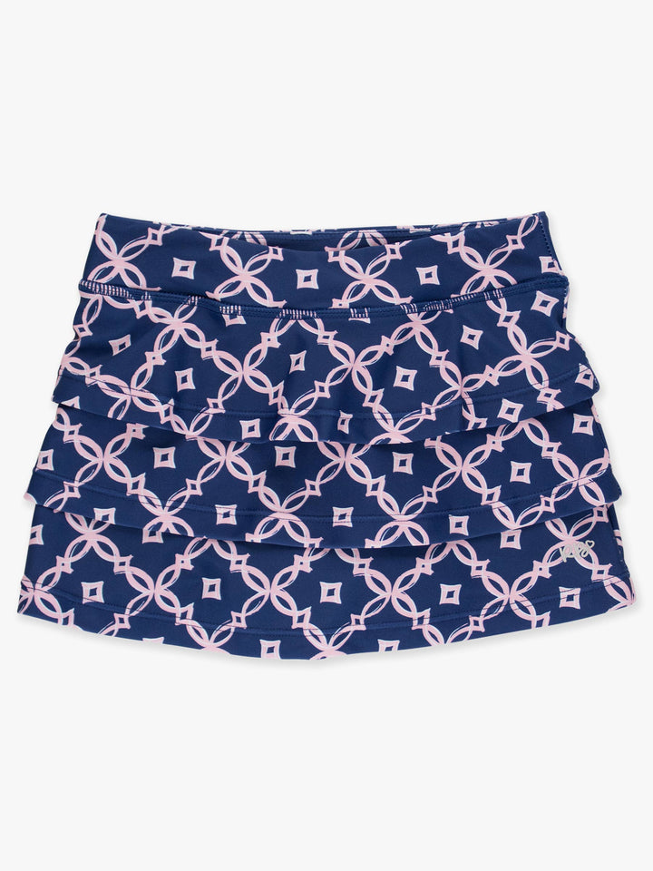 Girls Navy Coastal Charm Tiered Active Skort - RuffleButts