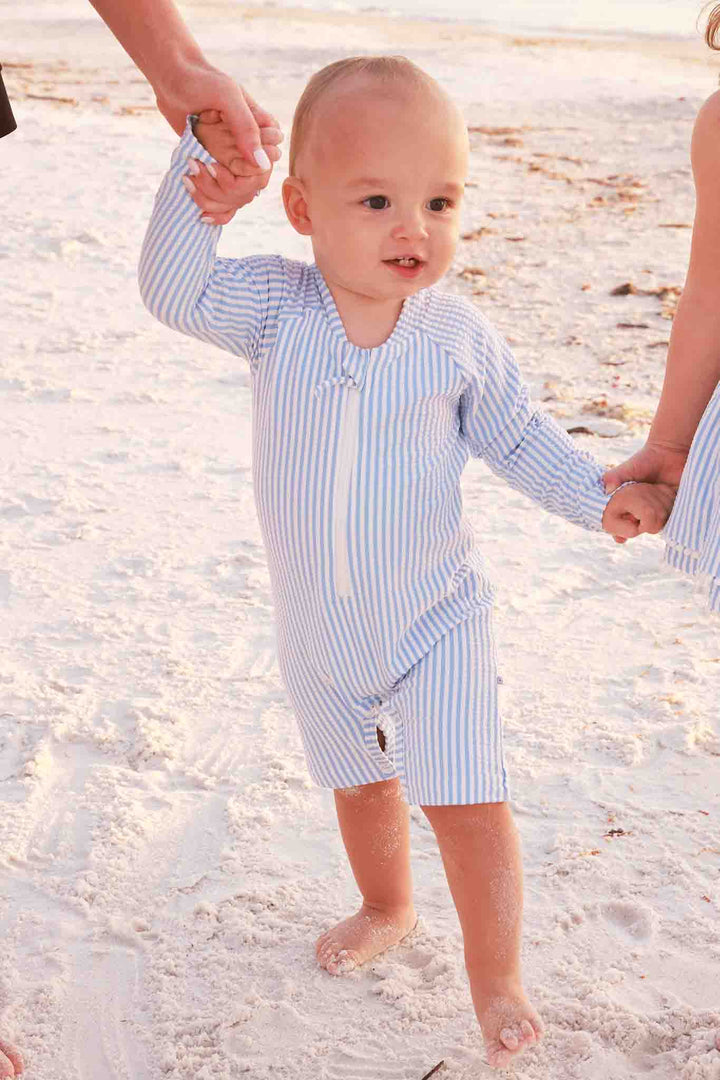 Boys Seersucker Rash Guard Swim - Caden Lane