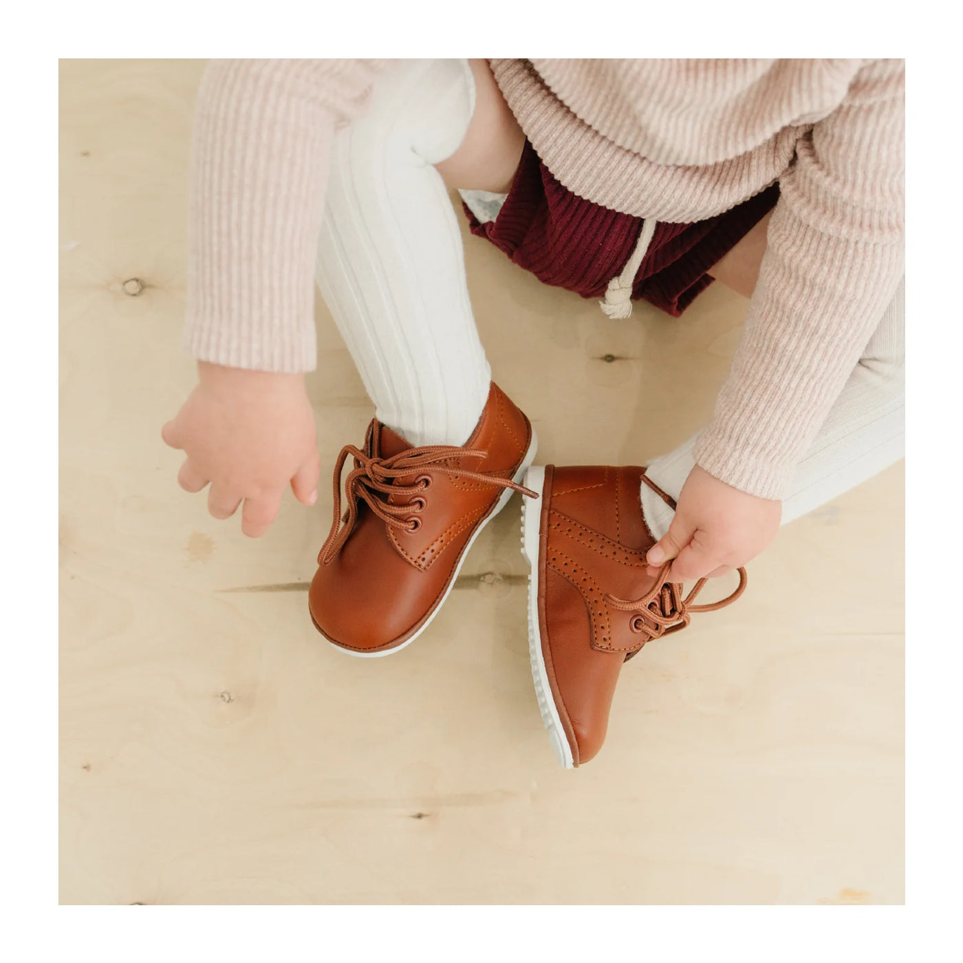 Boys Leather Lace Up Oxford - Cognac - L'Amour