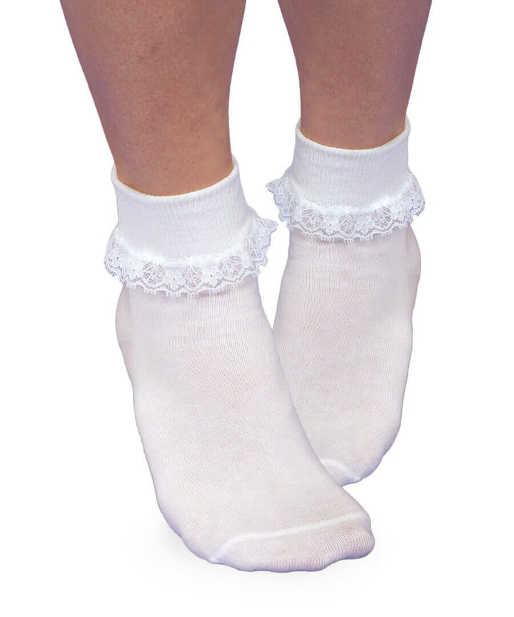 White Simplicity Lace Turn Cuff Socks (Seamless) 2171