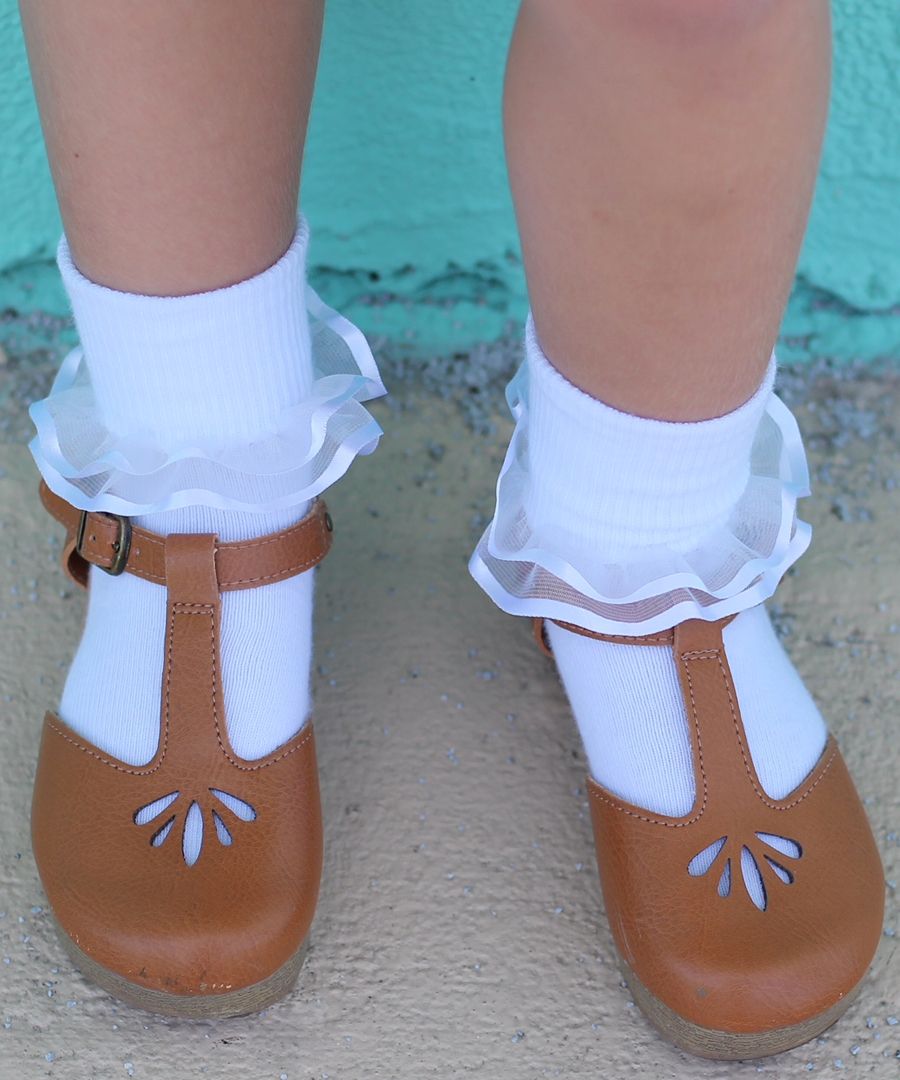 Jefferies Socks White Frilly Ruffle Turn Cuff Socks 2177