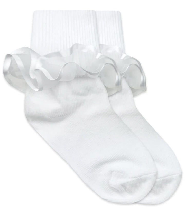 Jefferies Socks White Frilly Ruffle Turn Cuff Socks 2177