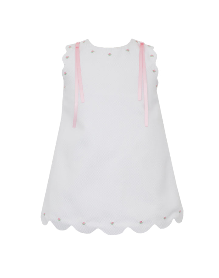 White Scalloped Pique Collection, Pink Ribbons - Anavini