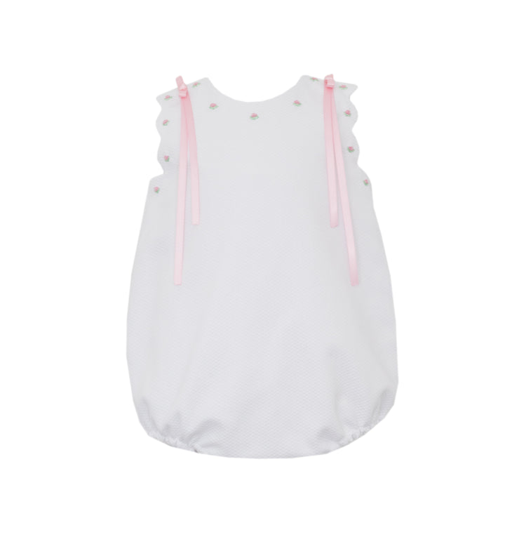 White Scalloped Pique Collection, Pink Ribbons - Anavini