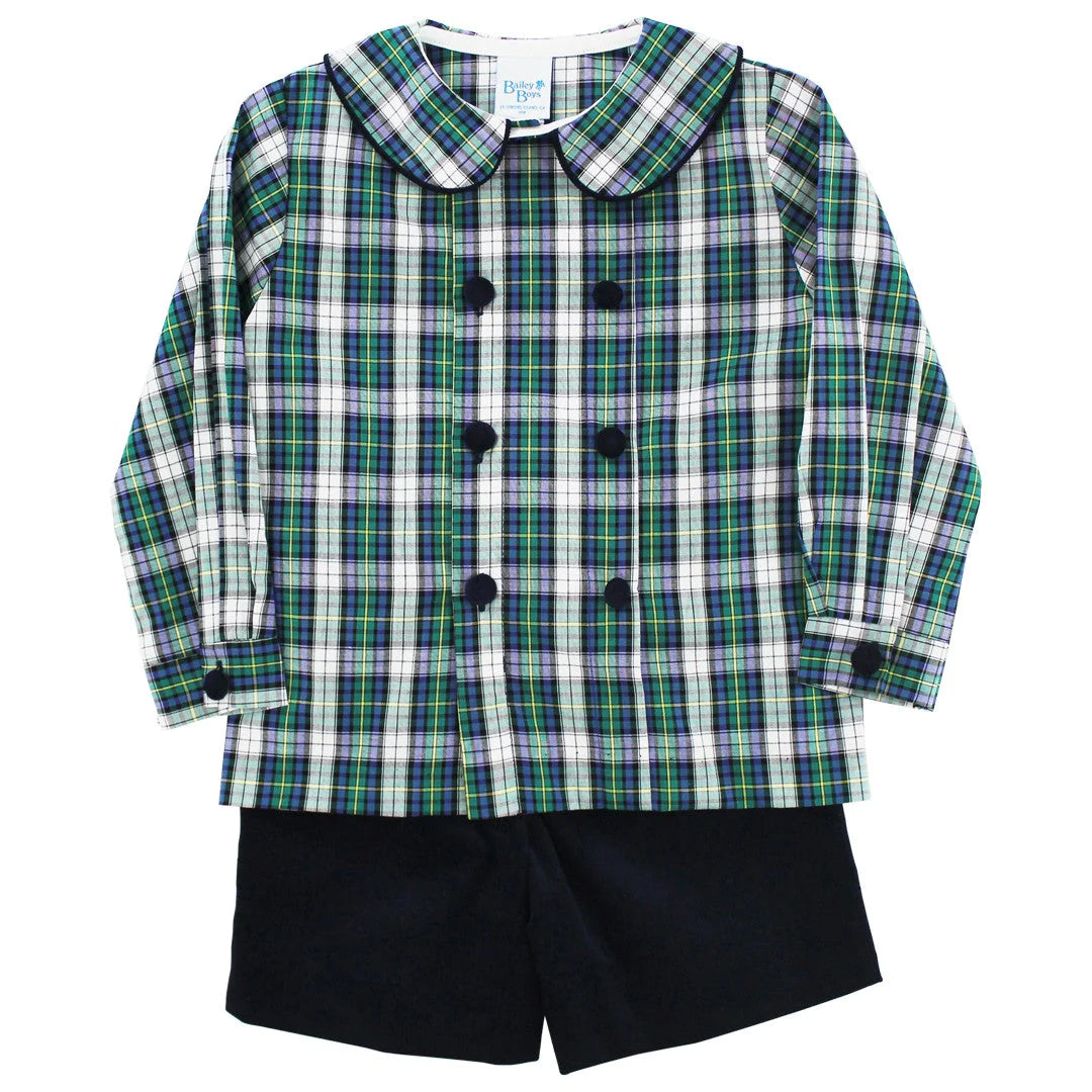 Bailey Boys Plaid Dressy Short Set (Green/White) - 4T