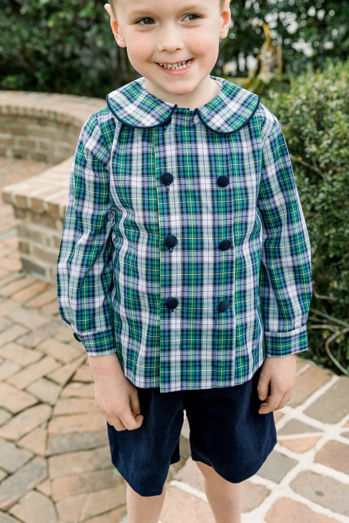 Bailey Boys Plaid Dressy Short Set (Green/White) - 4T