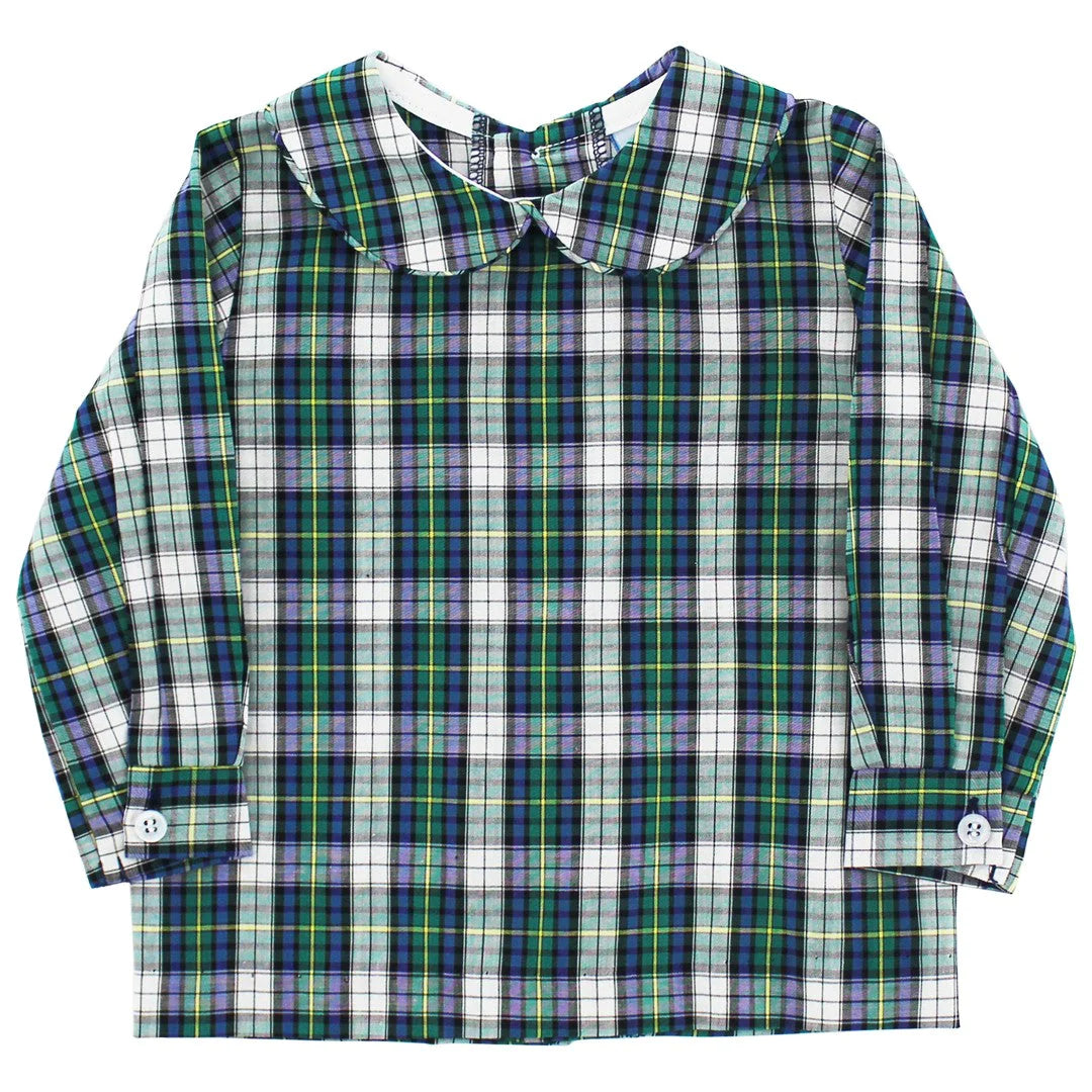 Bailey Boys Long Sleeve Noble Plaid Piped Shirt (Green/White)