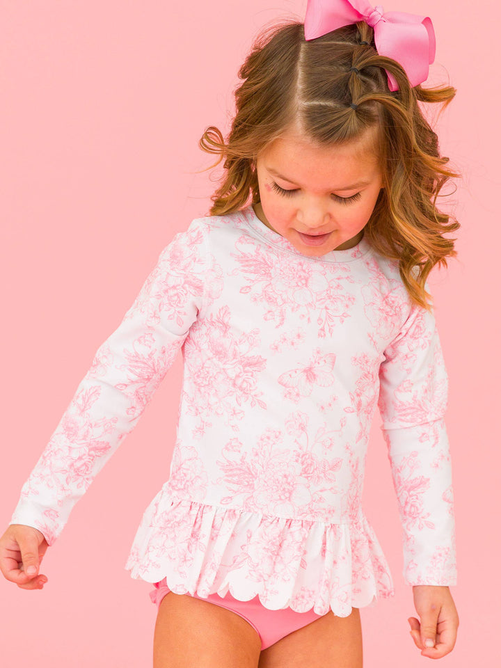 Pink Toile 2PC Rash Guard Set - RuffleButts