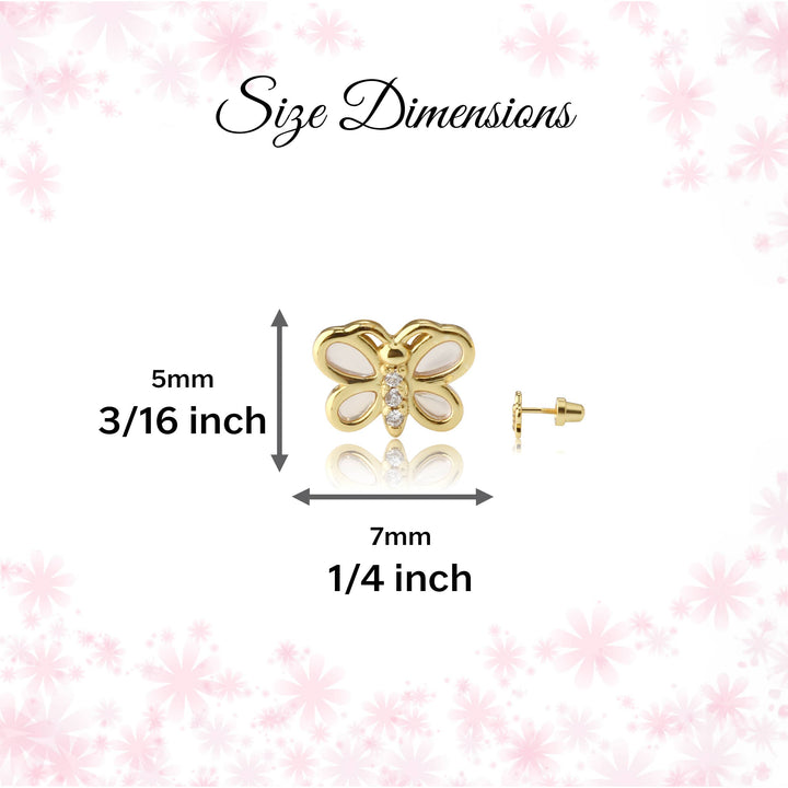14K Gold Plated Girls Screw-Back Butterfly Earrings