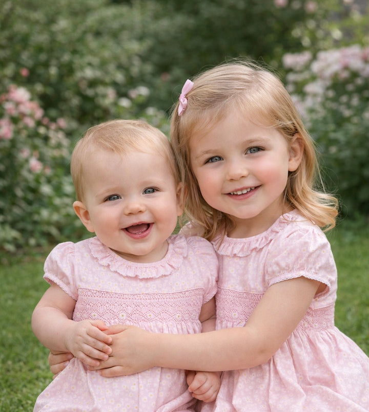 Girls Pink Smocked Daisy Collection - Lulu Bebe