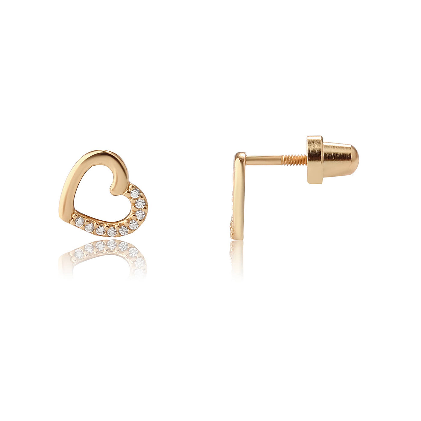 Girls 14K Gold-Plated Open Heart Screw Back Earrings Kids