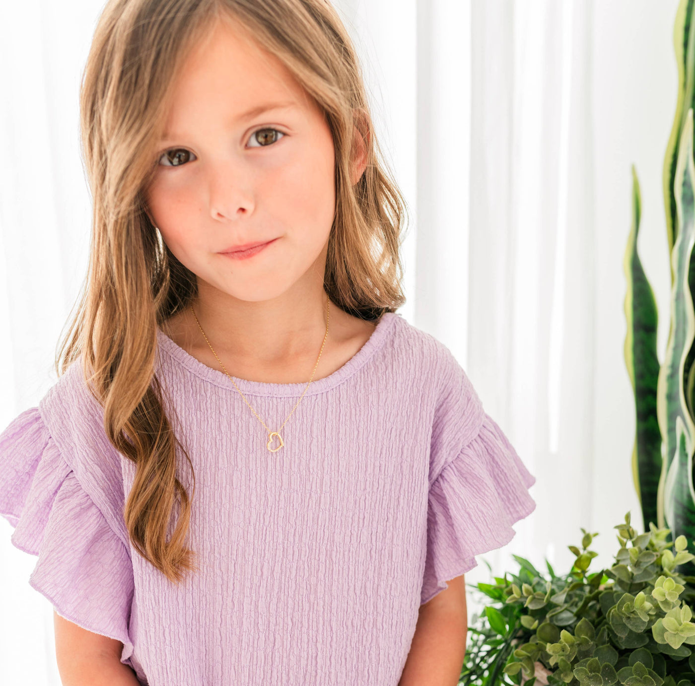 Children's 14K Gold Floating Heart Necklace for Kids: 14 inch
