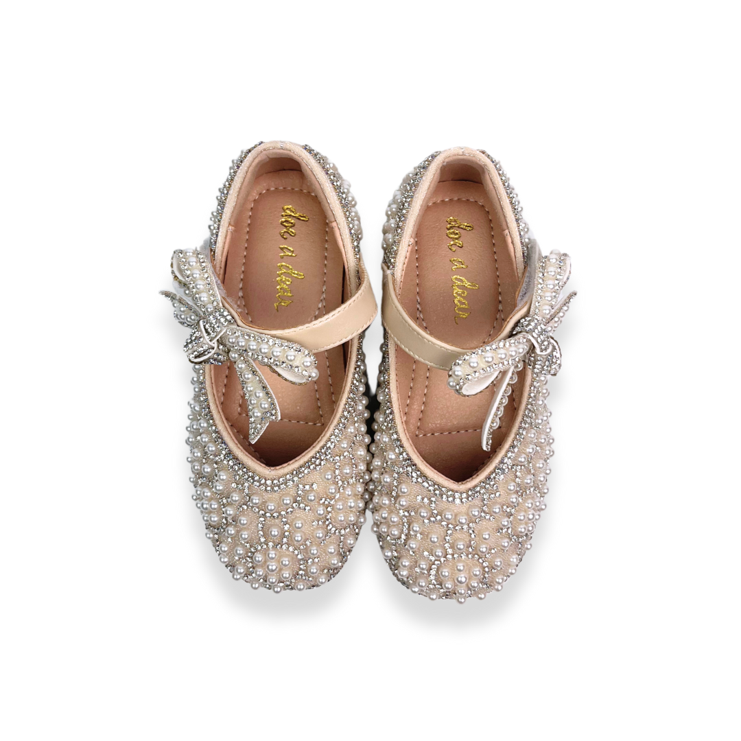 Bow Strap Jewel Pearl Pink Shoes - Doe a Dear