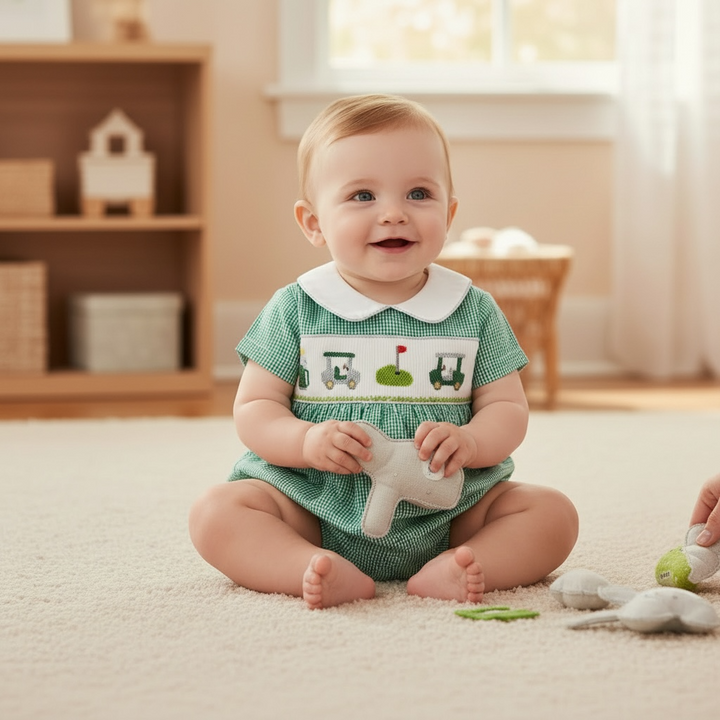 Boys Smocked Golf Bubble - Lulu Bebe