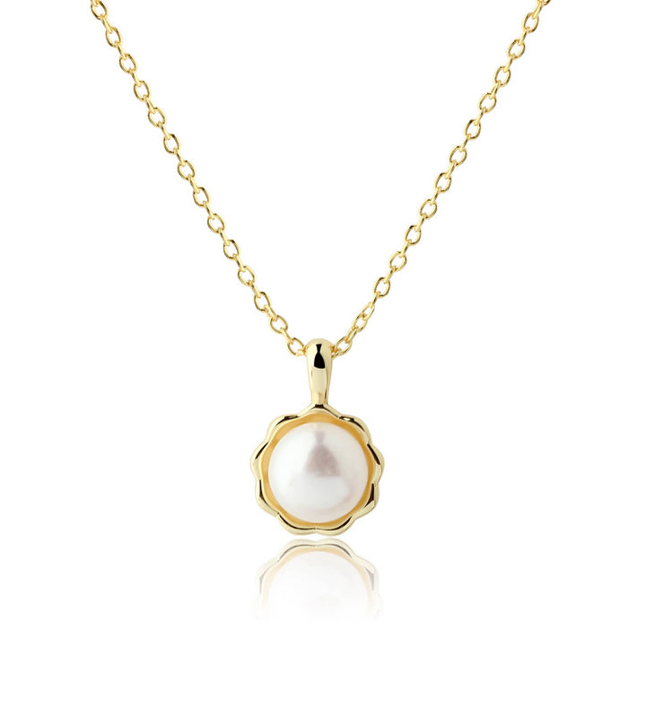 Girls 14K Gold-Plated White Pearl Necklace for Toddler, Kids