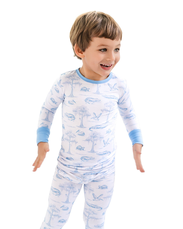 Blue Bayou Toile Bamboo Pajama Set - Pearls & Pelicans