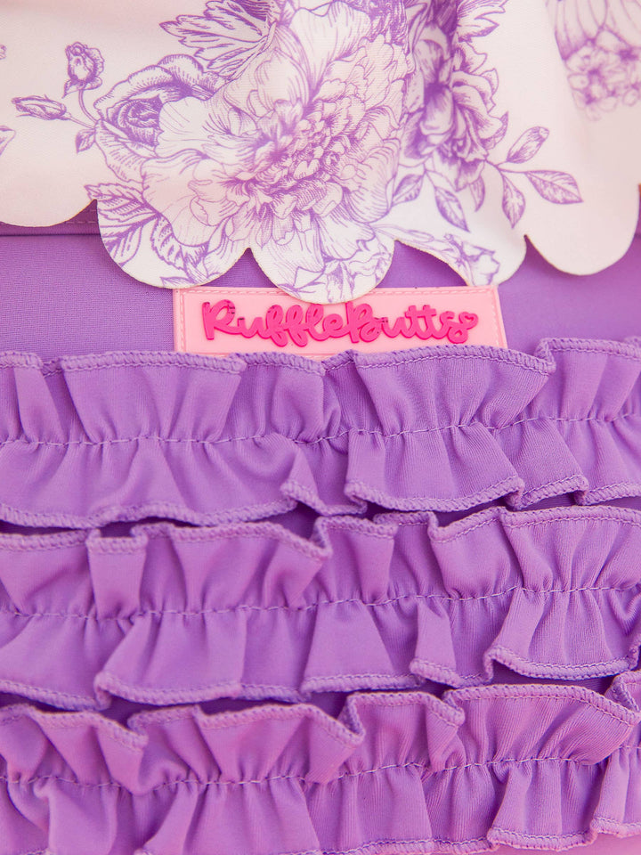 Purple Toile 2PC Rash Guard Swimsuit Set - RuffleButts