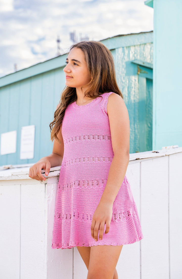 Pink Crochet Flare Swimsuit Coverup