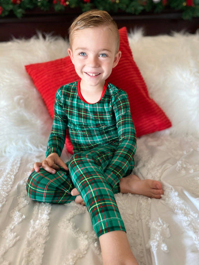 Bamboo Green Plaid Long Sleeve Pajama Set - Free Birdees