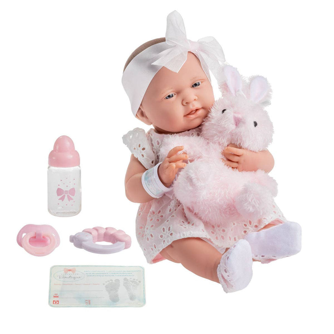La Newborn 15in Real Girl Baby Doll in White Eyelet Dress