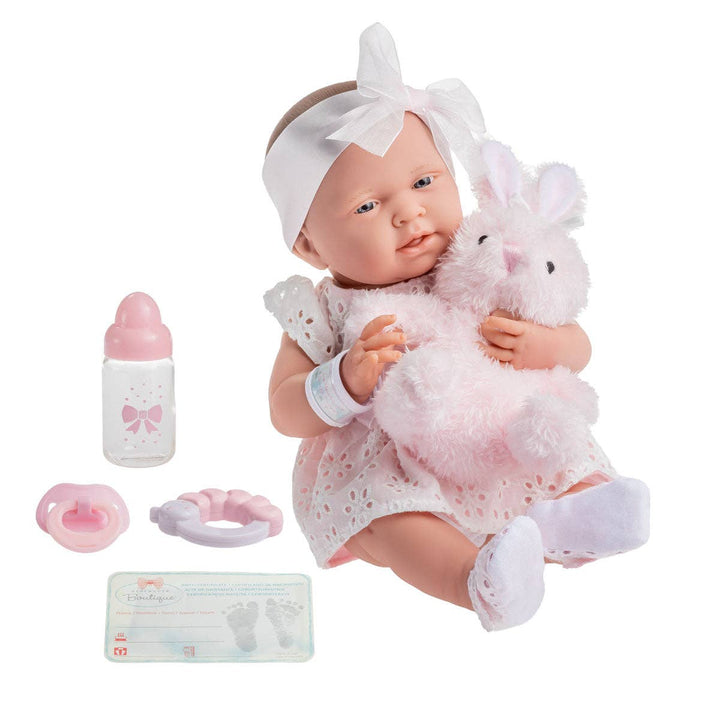 La Newborn 15in Real Girl Baby Doll in White Eyelet Dress