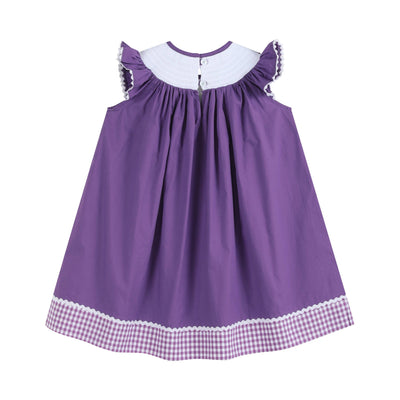 Purple and Gingham Mardi Gras Smocked Bishop Dress - Lil Cactus