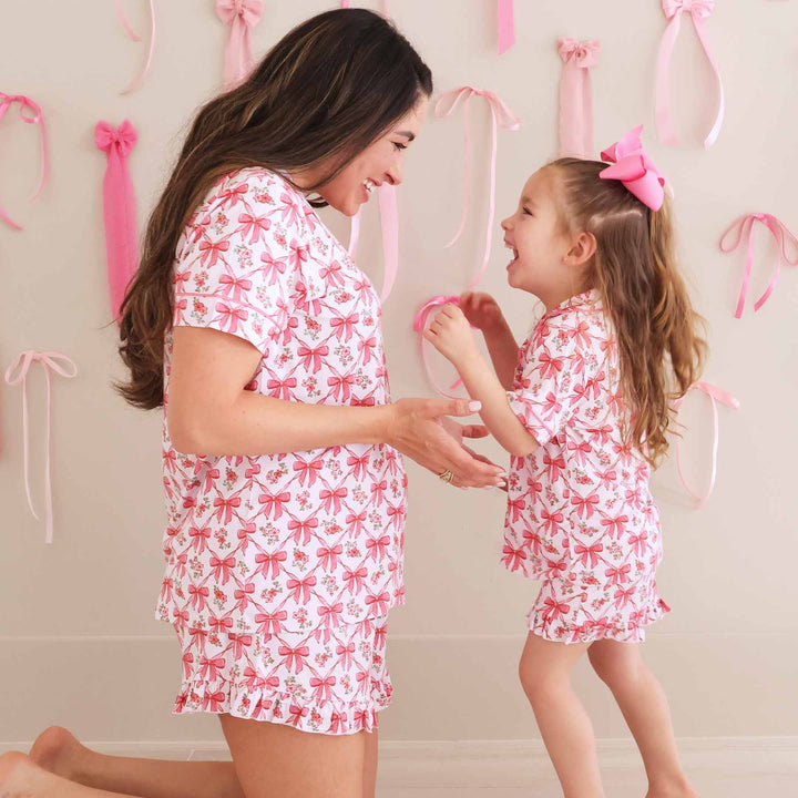 Shorts Pajama Set Pink Bows - Caden Lane
